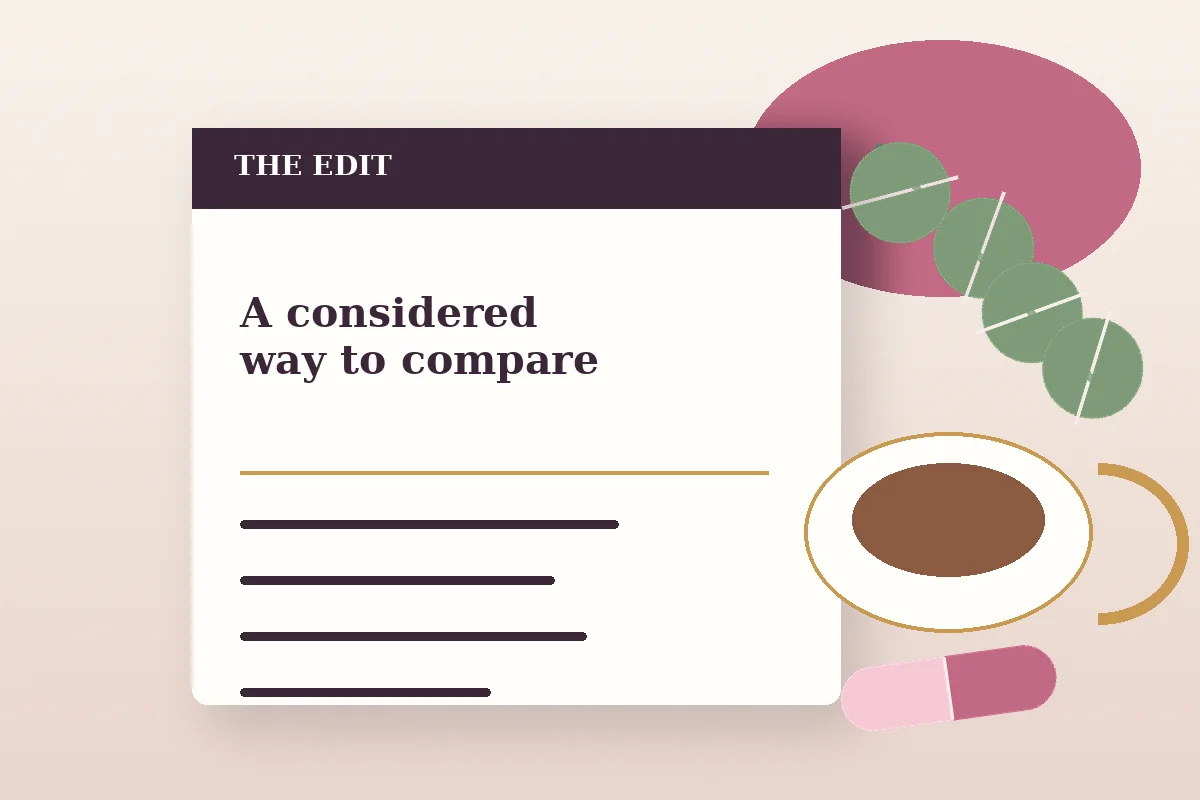 Abstract editorial pages representing ingredient and label comparison